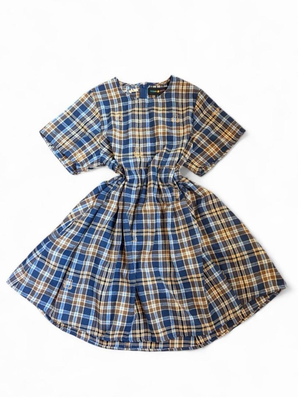 Y2K Streetwear H3H3 Teddy Fresh Babydoll Plaid Dress TeddyBear Blue Brown Size M